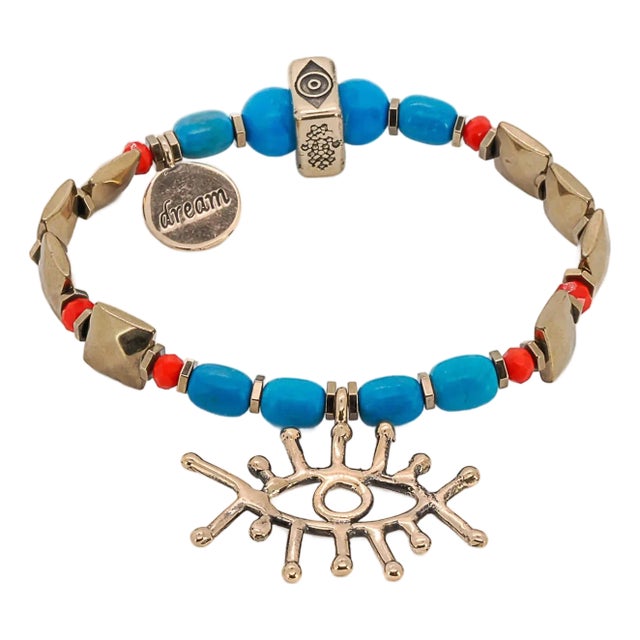 Evil Eye Dream Turquoise Beaded Bracelet For Sale