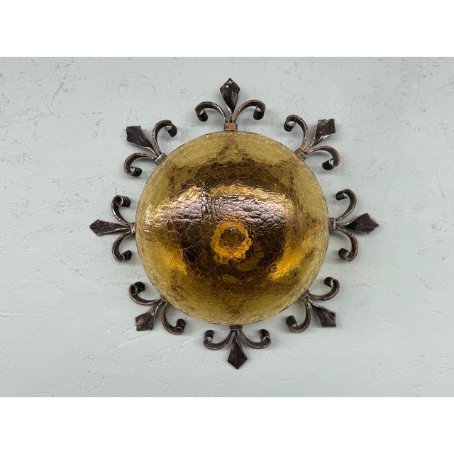 Vintage Italian Wall Light in Amber Glass and Metal, 1970s For Sale - Image 9 of 10