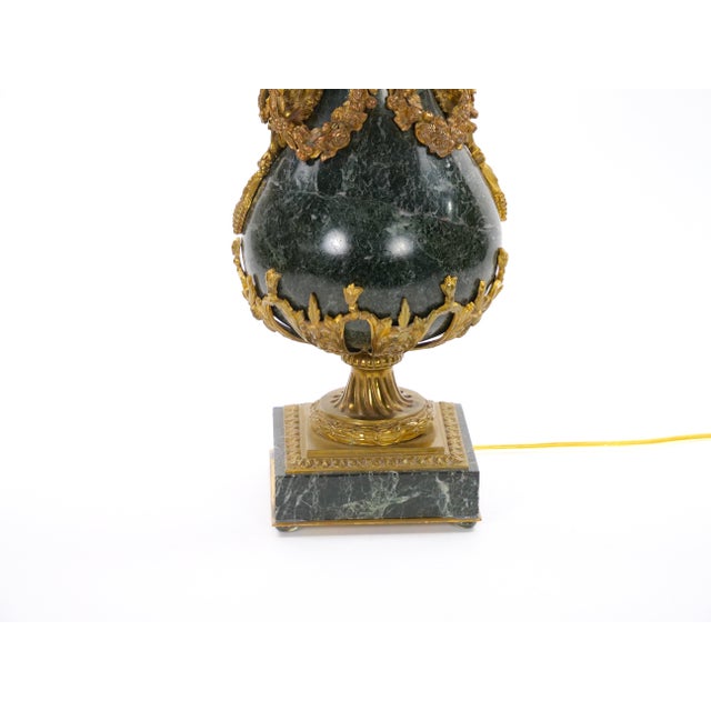 Italian 19th Century Green Marble and Gilt Bronze Louis XVI Style Urn-Form Lamps For Sale In New York - Image 6 of 11