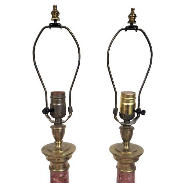 Antique French Grand Tour Bronze & Red Breccia Marble Vendome Column Lamps - Pair For Sale - Image 16 of 17