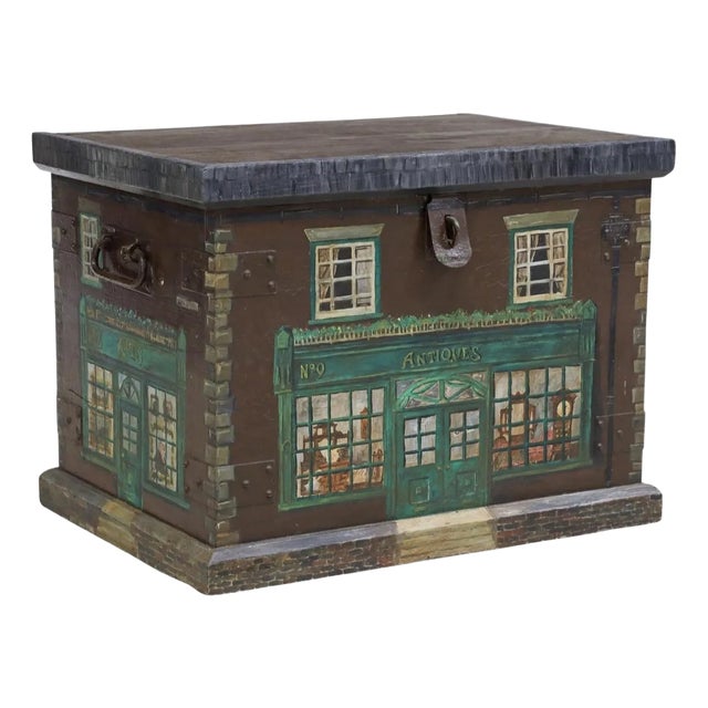Antique British Painted Antique Store Facade Storage Trunk For Sale
