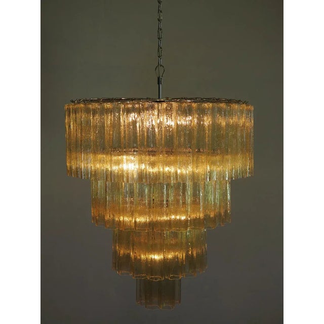 Italian vintage chandelier in Murano glass and nickel plated metal structure on 4 levels. The armor polished nickel...