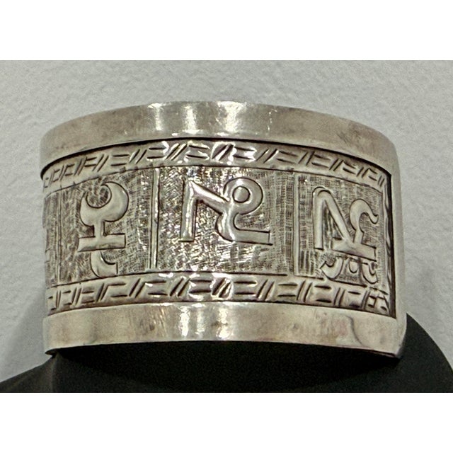 Tribal Wide Sterling Silver Om Mani Mantra Buddhist Tibetan Cuff Signed 925 Boho For Sale - Image 3 of 8