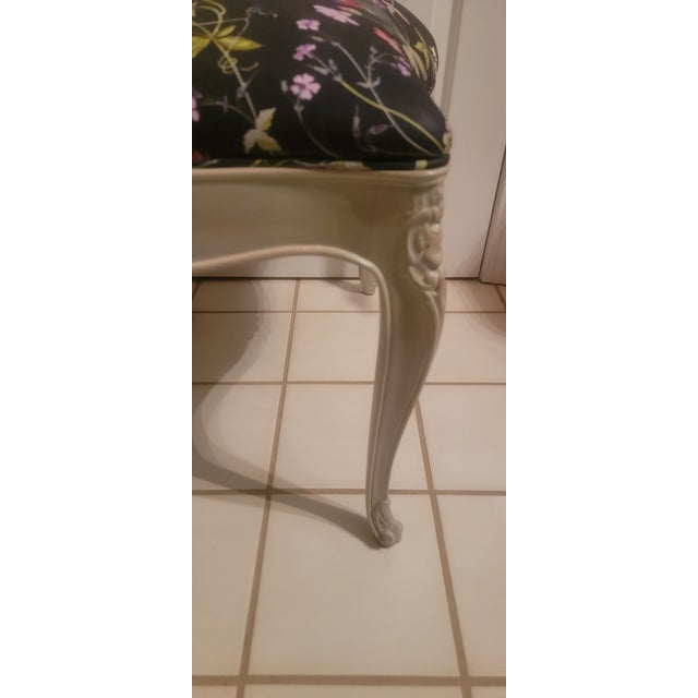 19th Century Vintage French Louis XV Style Black Floral Ornate Vanity Seat For Sale - Image 5 of 14