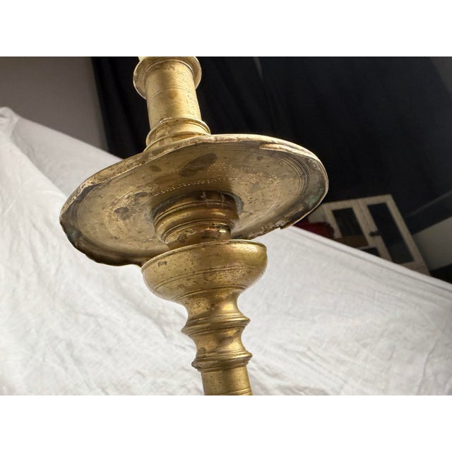 Metal Pair of 19th Century Spanish Baroque Style Brass Candlesticks - 14.5" H For Sale - Image 7 of 12