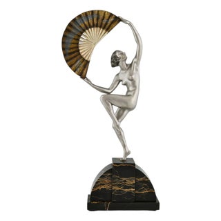 Marcel Bouraine, Art Deco Nude Fan Dancer, 1925, Bronze on Marble Base For Sale