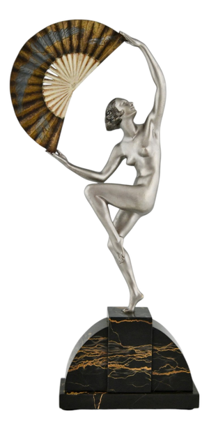 Marcel Bouraine, Art Deco Nude Fan Dancer, 1925, Bronze on Marble Base