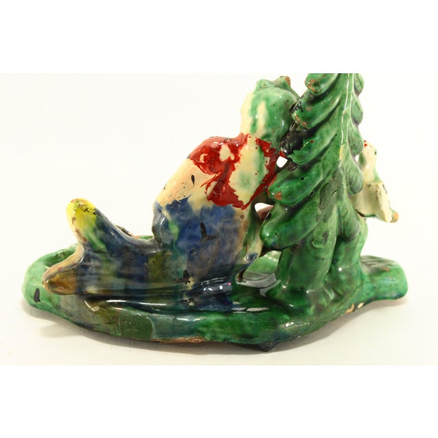 Ea. 1900's Painted Terracotta Mermaid in Forest Figurine Whimsical Folk Art For Sale - Image 10 of 12