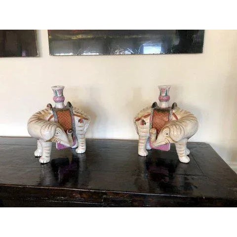 Antique White Mottaheddeh Porcelain Elephant Candle Holders - a Pair For Sale - Image 8 of 8