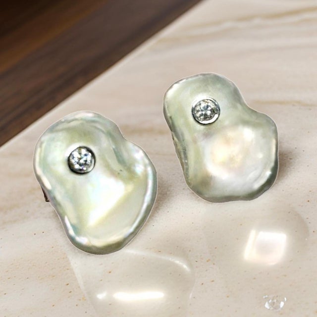 Diamond Fresh Water Pearl Cufflinks 14k Gold 0.45 TCW Designer Certified, Pair For Sale - Image 14 of 14