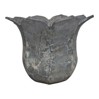 Large Vintage Black Tulip Earth Ware Pot Planter For Sale