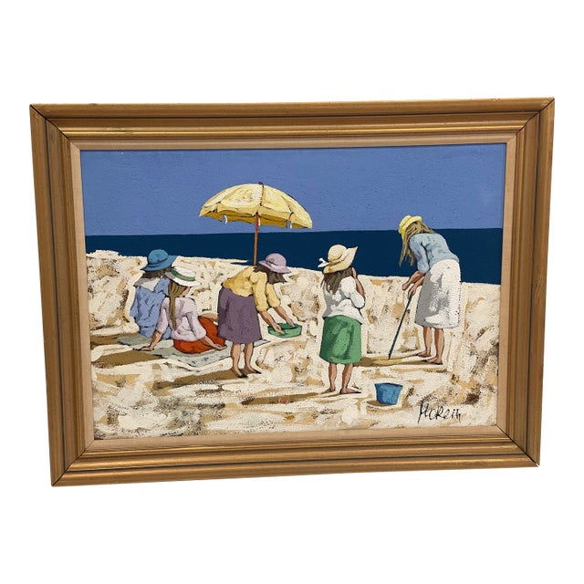 Original 20 Th C Modern Coastal Art Painting on Board Signef For Sale