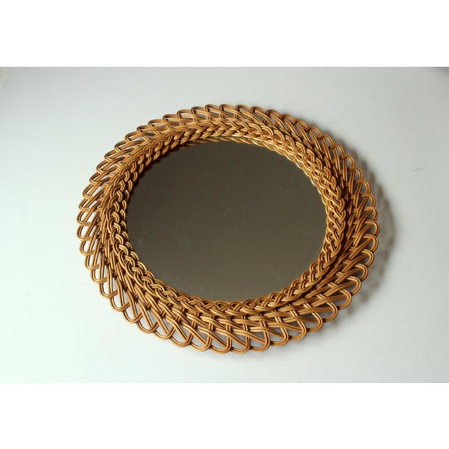 Round Wicker Framed Wall Mirror For Sale - Image 4 of 7