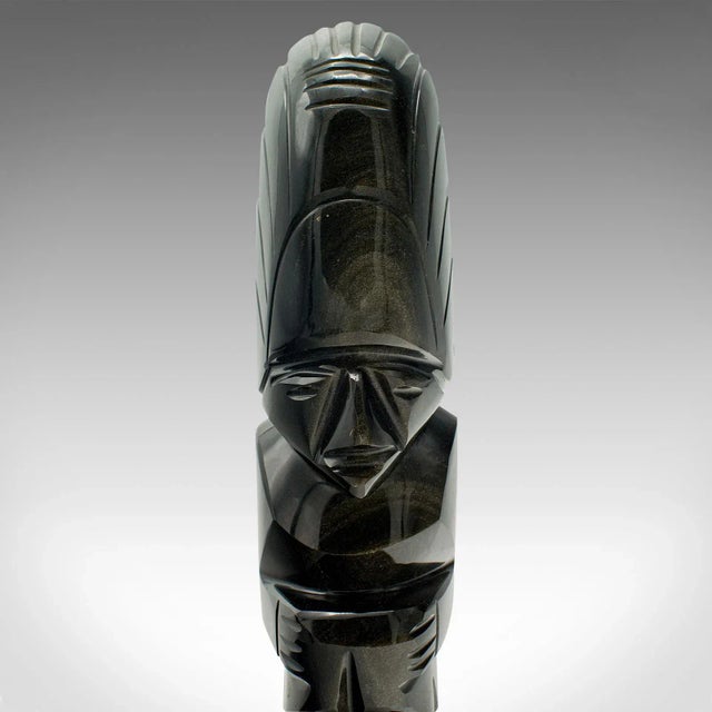 1950s Small Vintage Obsidian Aztec Idol Figure For Sale - Image 9 of 11