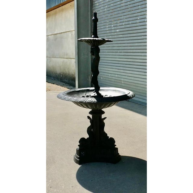 Classical Style Black Cast Iron Fountain with Cherub Boy, 1970s For Sale - Image 4 of 8