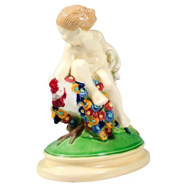 Vienna Art Ceramics Art Nouveau Figure Putto Riding a Rooster by Doblinger, 1910, 1890s For Sale - Image 6 of 6