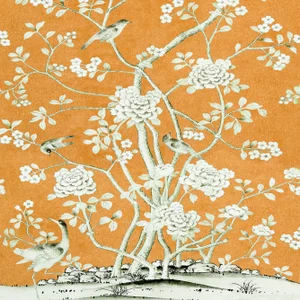 Sample - Schumacher X Mary McDonald Chinois Palais Wallpaper in Tangerine