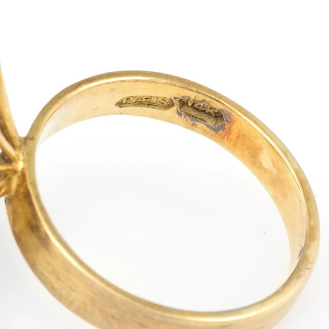 Metal Vintage Carved Coral 14k Yellow Gold Cocktail Ring Size 6.25 For Sale - Image 7 of 7