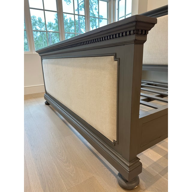 Gray Rh Restoration Hardware St. James Fabric Panel King Bed W/Footboard - Antiqued Graphite & Sand Belgian Linen For Sale - Image 8 of 12