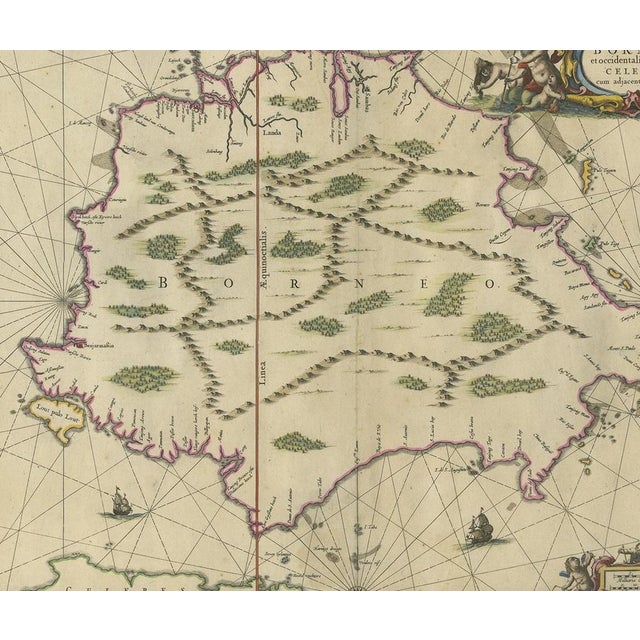 Antique Map of the Island of Borneo by Janssonius, 1650 For Sale - Image 4 of 6
