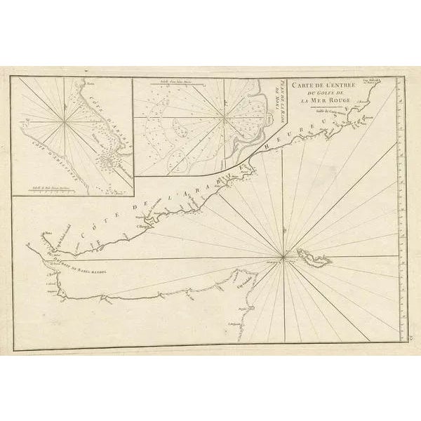 Antique map titled 'Carte de l'Entrée du Golfe de la Mer Rouge'. Uncommon sea chart of the entrance to the Red Seas as far...