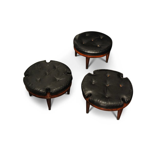 Hardwood and Black Leatherette Stacking Footstools, 1970s, Set of 3 For Sale - Image 4 of 5