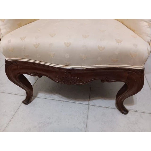 1960s Victorian Armchair Parlor Carved Wood Frame Upholstered Beige For Sale In Naples, FL - Image 6 of 8