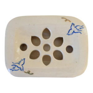 Vintage Footed Studio Art Pottery Soap Dish W/ Dove Motif