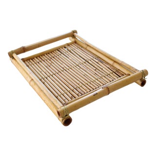 Mid-Century Coastal Bamboo Rattan Tray For Sale