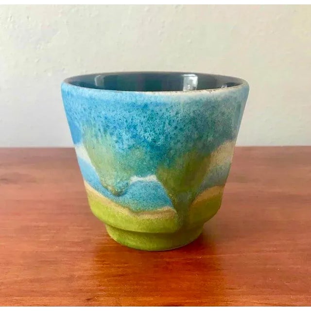 Mid Century Modern Blue and Green Pottery Vase / Cachepot From Germany For Sale - Image 10 of 10