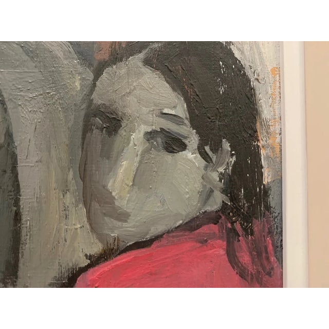 Contemporary Bruno Paoli "Withdrawal" Original Italian Modern Figurative Portrait, 20th Century Florence Italy Fine Art Painting, Oil on Board, 27.5x23.5" For Sale - Image 3 of 8