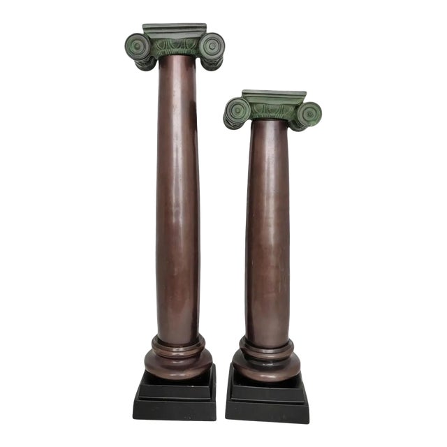 Vintage Tall Hand-Painted Iron Ionic Column Candleholders - A Pair For Sale