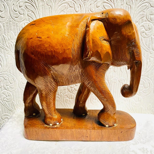 1960s Vintage Hand Carved Elephant Figurine For Sale - Image 13 of 13