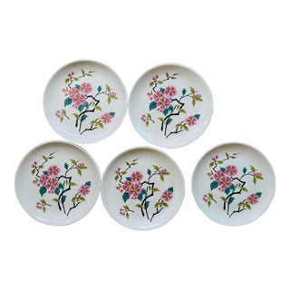Mid 19th Century MCM Harmony House in Temple Flower 6.25” Plates | Pink Chinoiserie Chic - Set of Five (5) For Sale