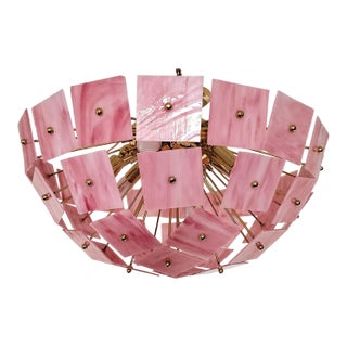 Pink Vitrail Glass Sputnik Flush Mount Chandelier Mid-Century Inspired Art Lighting For Sale
