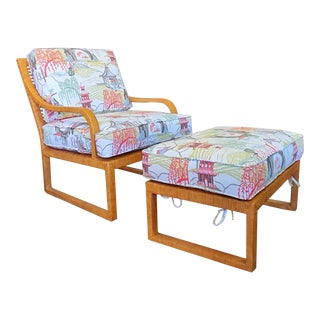 Henredon Furniture Mark D. Sikes Woven Wicker Randall Chair & Ottoman For Sale