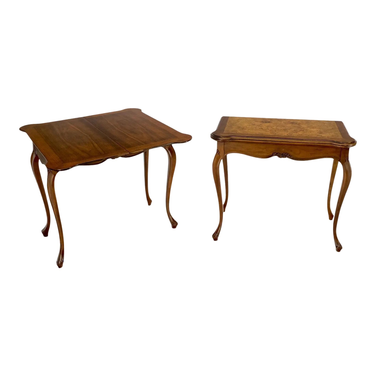 Pair of Baker Burl Wood Flip Top Convertible Console Table to Game