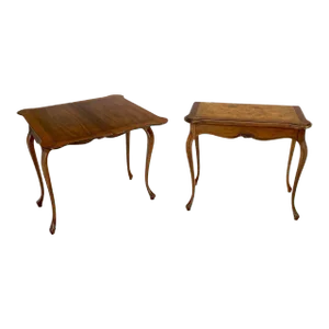 Pair of Baker Burl Wood Flip Top Convertible Console Table to Game Dining Tables