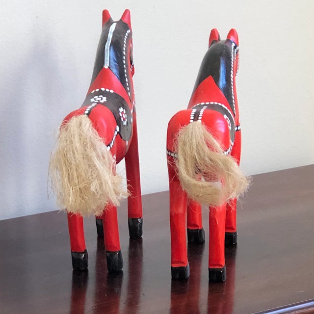 Red Vintage Handcrafted Rustic European Folk Art Horses — a Pair For Sale - Image 8 of 10