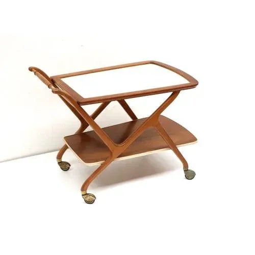 Brown Vintage Italian Serving Trolley by Cesare Lacca, 1950s For Sale - Image 8 of 9
