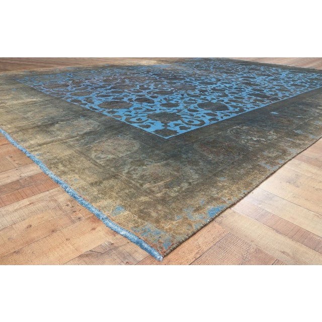 Textile Mid 20th Century Hand-Carved Vintage Persian Blue Overdyed Rug, 13'00 X 18'08 For Sale - Image 7 of 10