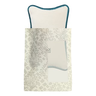 The Gift Micro Cushion in White Velvet with Blue Piping by Lorenza Briola for Lo Decor For Sale
