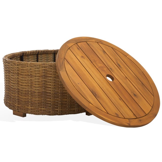 Tan Anguilla Wicker Storage Outdoor Coffee Table, Natural For Sale - Image 8 of 9