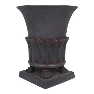 Vintage 1950s Large Black Greco-Roman Style Terra Cotta Classic Urn For Sale
