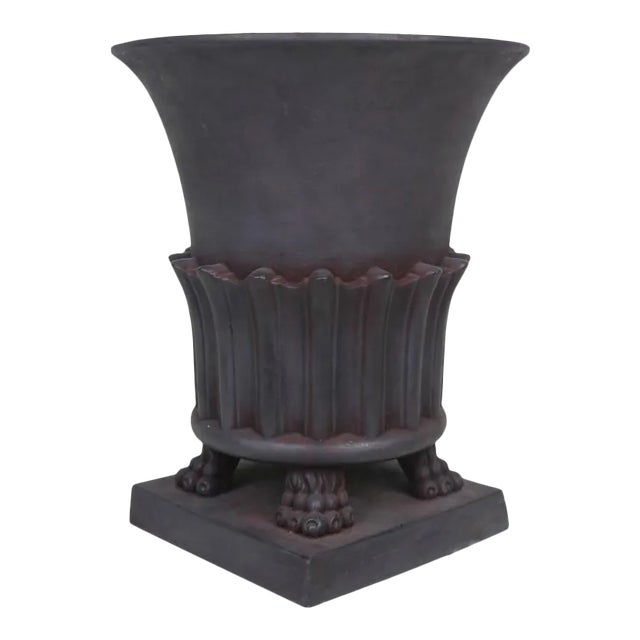 Vintage 1950s Large Black Greco-Roman Style Terra Cotta Classic Urn For Sale