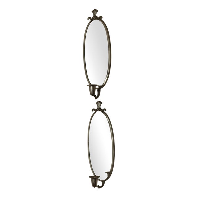Mid-Century Swedish Pewter Sconces with Mirrors, Set of 2 For Sale