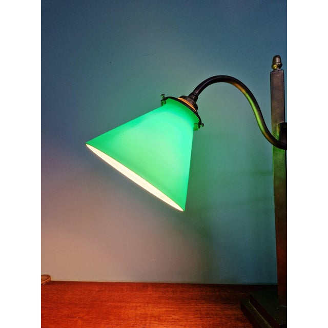 Gold Conical Desk Lamp in Bronze and Green Opaline Glass, 1920s For Sale - Image 8 of 18