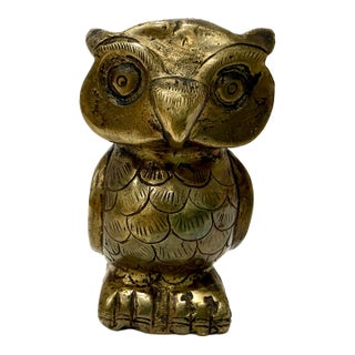 Brass Owl Figurine Vintage Statue Decor Bird Sculpture Purchased in Munich, Germany For Sale