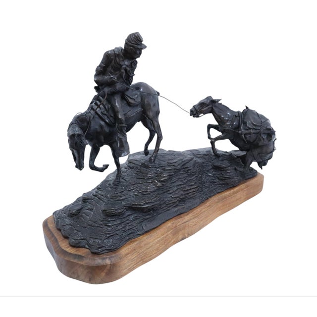 1970s Dan Huber "Fort Assiniboine Trooper" Western Bronze Sculpture For Sale - Image 5 of 11