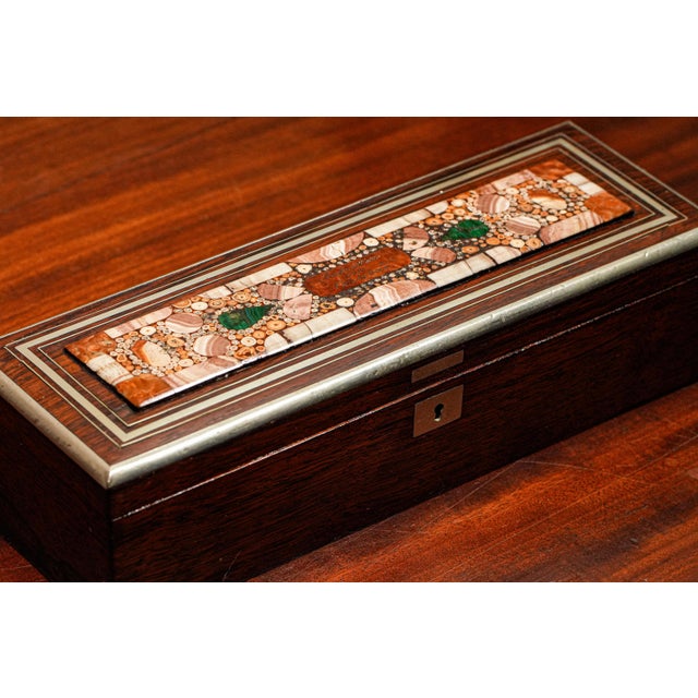Wood Magnificent Antique Grand Tour Inlaid Specimen Stone Pietra Dura Box Home Decor For Sale - Image 7 of 14